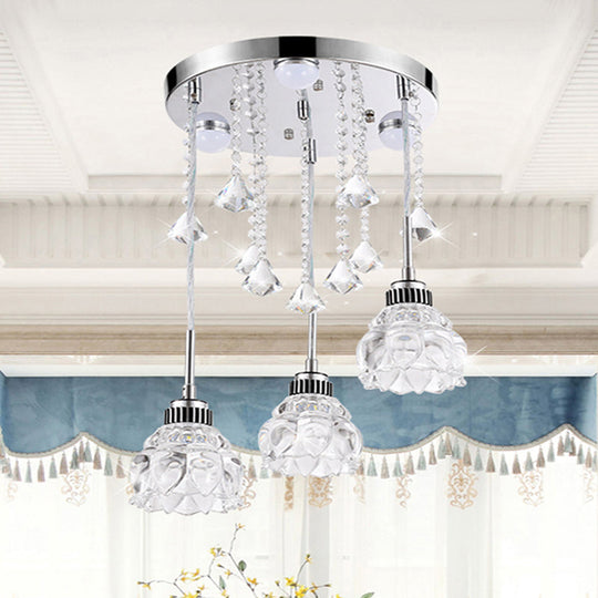 Sleek Chrome Semi Flush Light Fixture with Lotus Crystal Shade - Perfect for Modern Dining Rooms