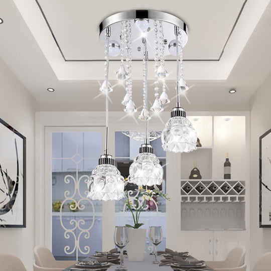 Sleek Chrome Semi Flush Light Fixture with Lotus Crystal Shade - Perfect for Modern Dining Rooms