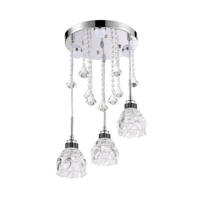 Sleek Chrome Semi Flush Light Fixture with Lotus Crystal Shade - Perfect for Modern Dining Rooms