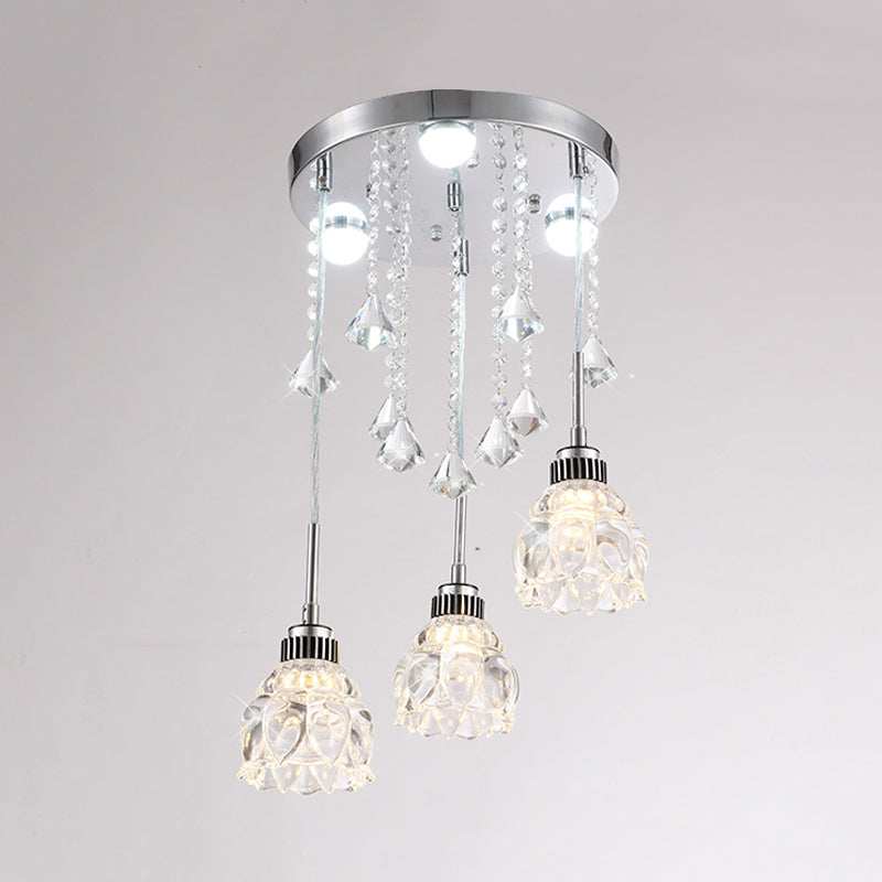 Sleek Chrome Semi Flush Light Fixture with Lotus Crystal Shade - Perfect for Modern Dining Rooms