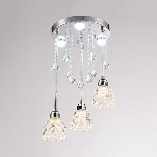 Sleek Chrome Semi Flush Light Fixture with Lotus Crystal Shade - Perfect for Modern Dining Rooms