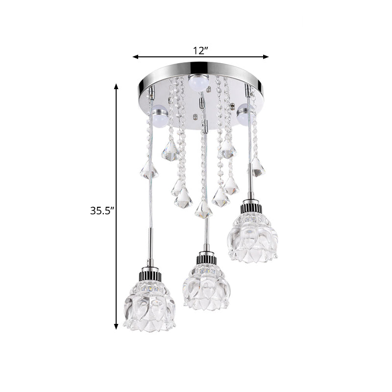 Sleek Chrome Semi Flush Light Fixture with Lotus Crystal Shade - Perfect for Modern Dining Rooms