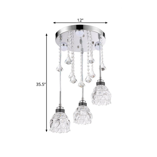 Sleek Chrome Semi Flush Light Fixture with Lotus Crystal Shade - Perfect for Modern Dining Rooms