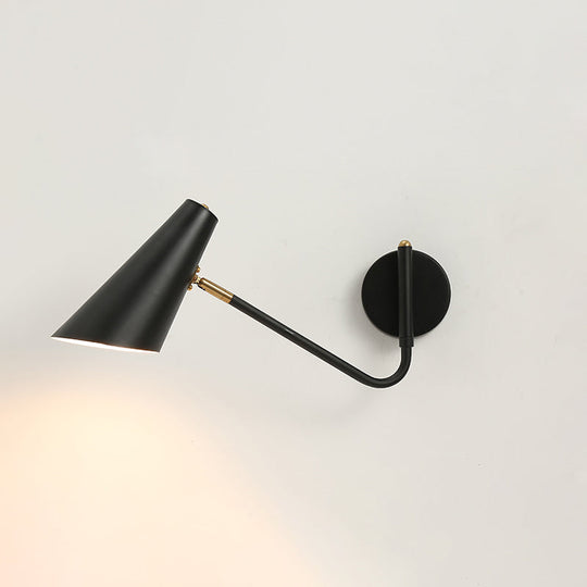 Farm Style Wall Sconce With Metal Shade For Bedroom - Horn Design Black Finish