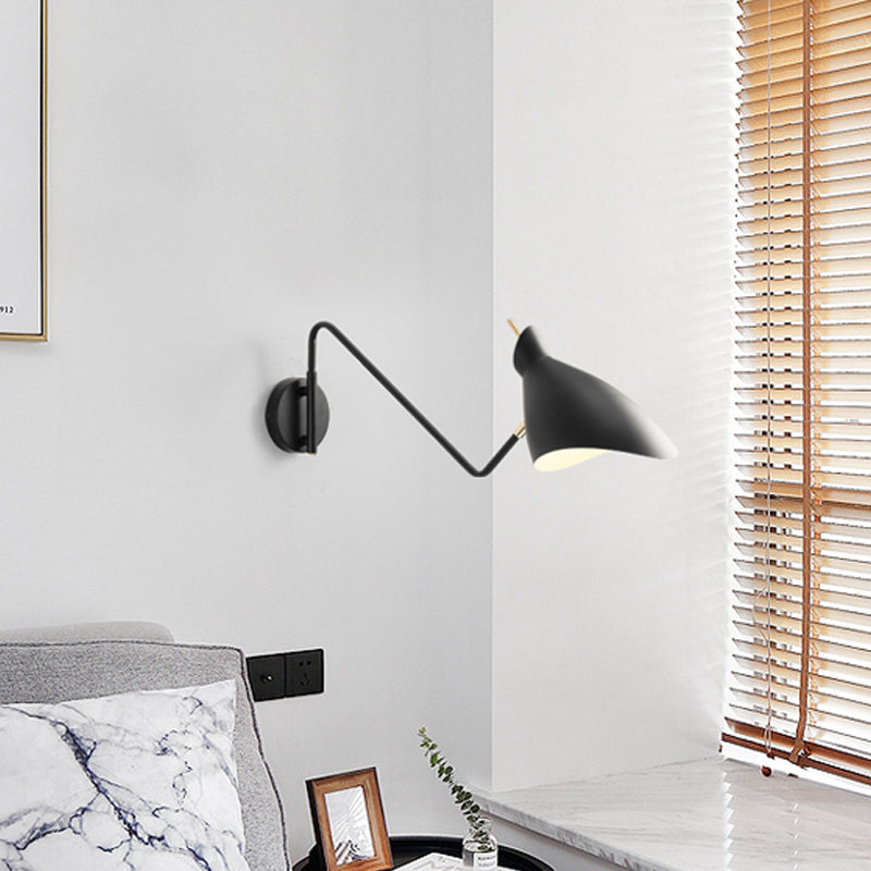 Modern Metal Wall Sconce With Angled Arm - Black/White Waveform Design For Bedroom Or Warehouse