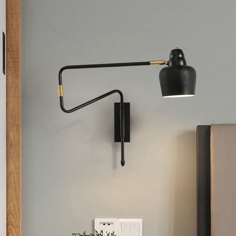 Black And Gold Industrial Wall Sconce With Angled Arm Bowl Shade