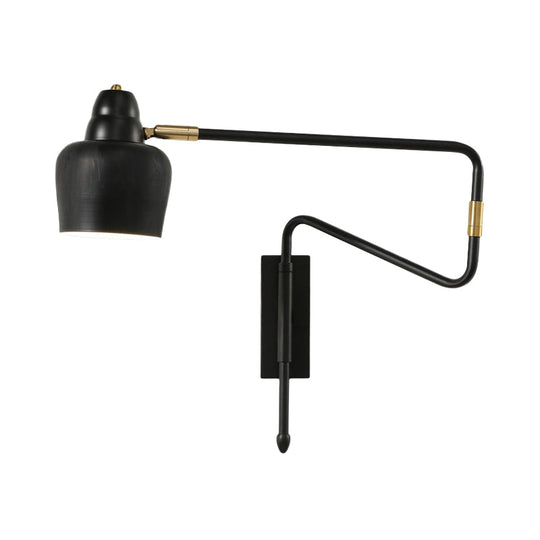 Black And Gold Industrial Wall Sconce With Angled Arm Bowl Shade