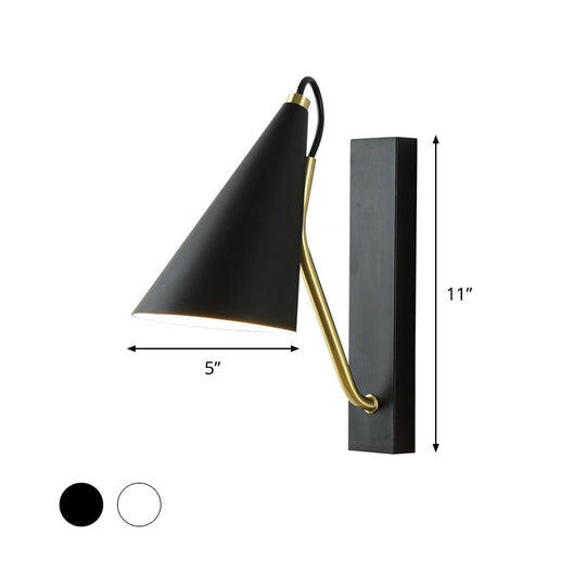 1-Head Conical Wall Mount Light For Bedroom Black/White Finish