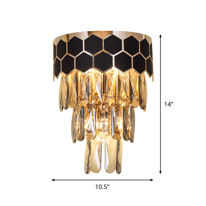 Modern Black Crystal Prism Wall Sconce Light Fixture - 4 Layers 1 Indoor Lamp