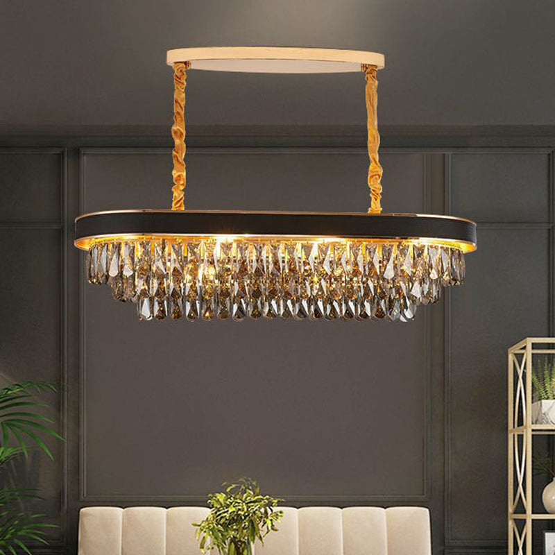 Modern 10-Light Beveled Crystal Island Pendant In Black & Gold For Dining Room