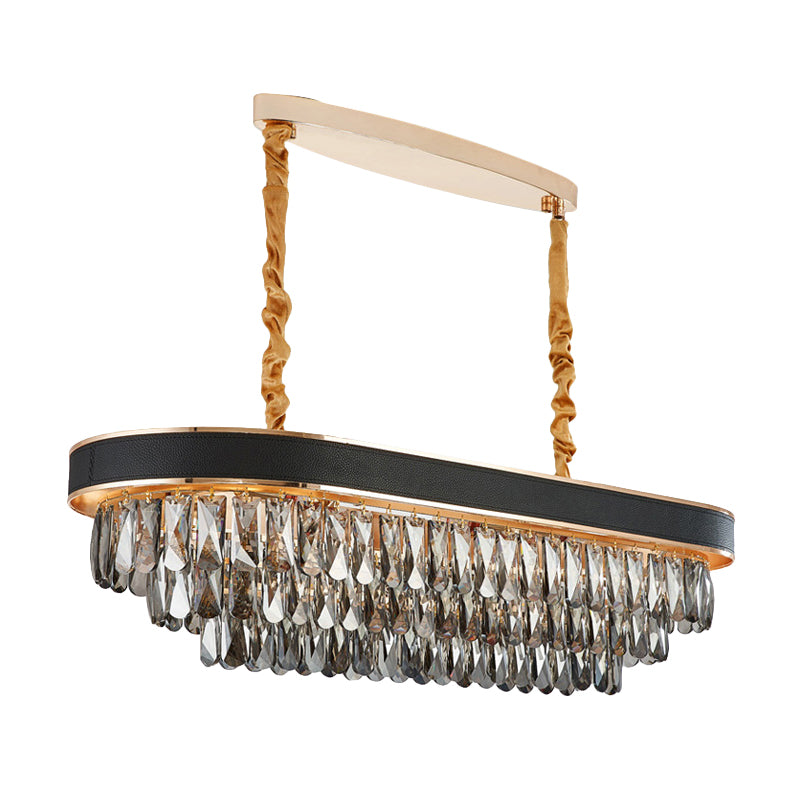 Modern 10-Light Beveled Crystal Island Pendant In Black & Gold For Dining Room