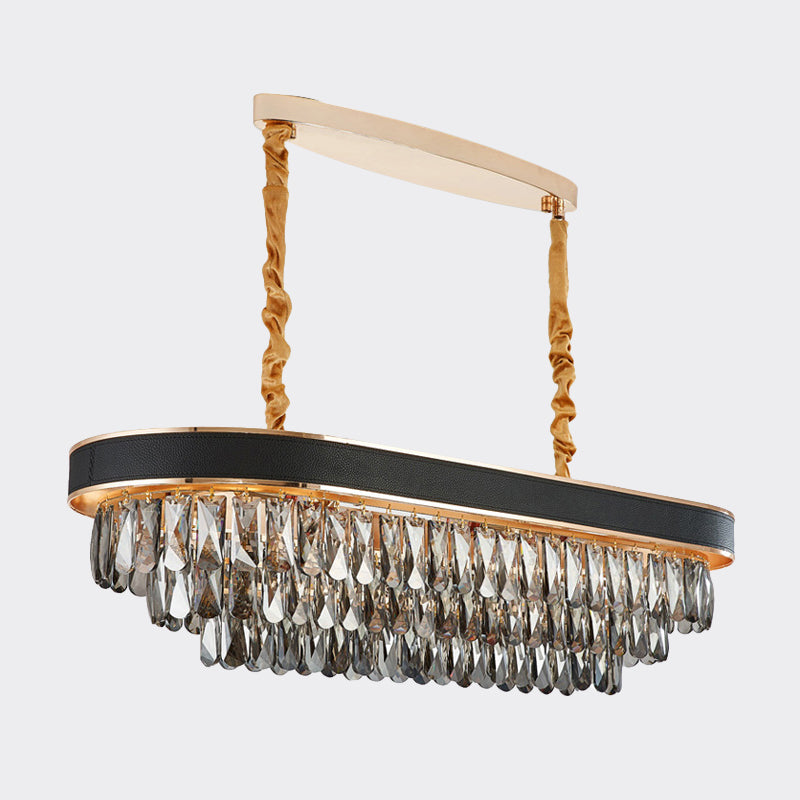 Modern 10-Light Beveled Crystal Island Pendant In Black & Gold For Dining Room