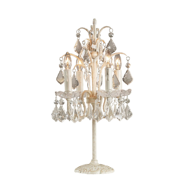 Classic Candelabra Table Lamp With 4 Crystal Drip Heads In White/Black - Perfect For Bedside