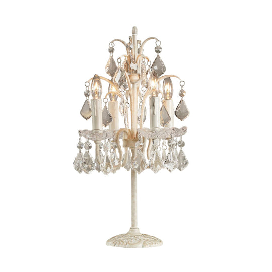 Classic Candelabra Table Lamp With 4 Crystal Drip Heads In White/Black - Perfect For Bedside