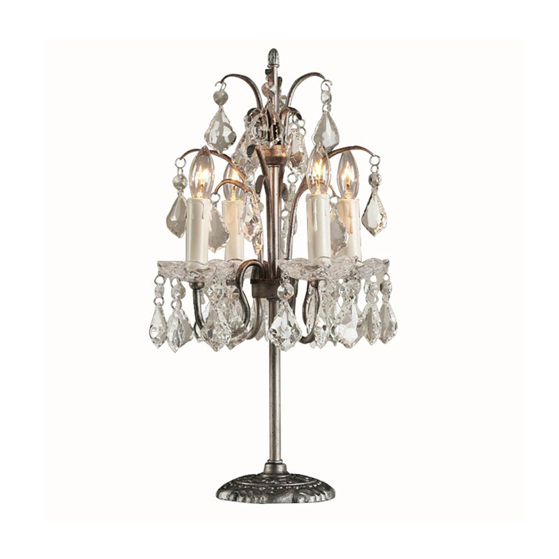 Classic Candelabra Table Lamp With 4 Crystal Drip Heads In White/Black - Perfect For Bedside