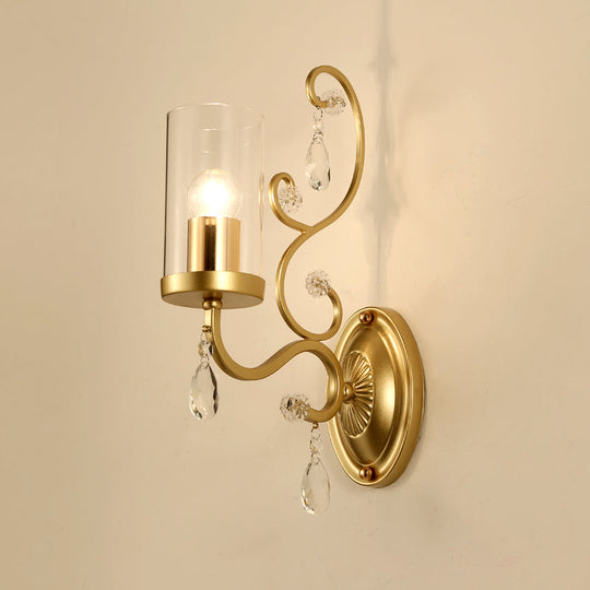 Clear Glass Wall Mounted Light With Crystal Accent And Brass Finish