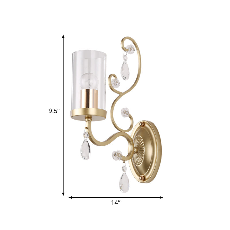 Clear Glass Wall Mounted Light With Crystal Accent And Brass Finish