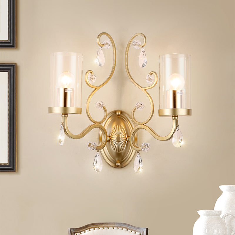 Clear Glass Wall Mounted Light With Crystal Accent And Brass Finish 2 /