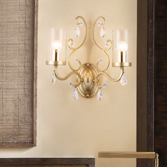 Clear Glass Wall Mounted Light With Crystal Accent And Brass Finish