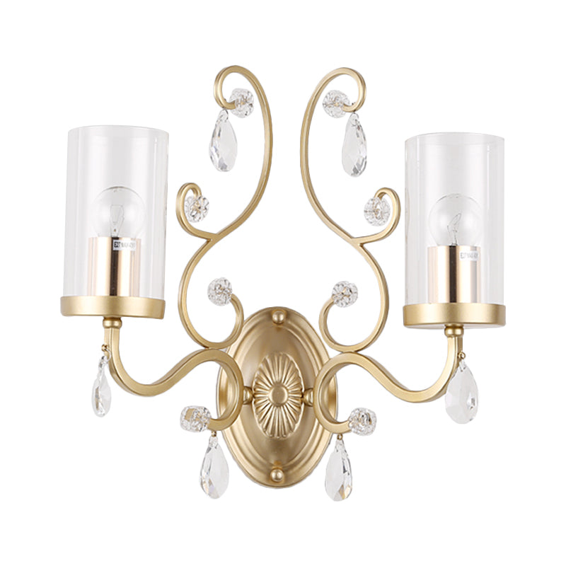 Clear Glass Wall Mounted Light With Crystal Accent And Brass Finish