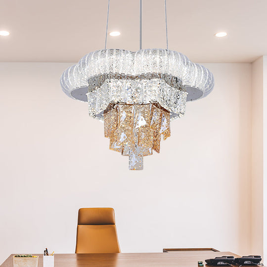 Modern Chrome Tiered Flower Led Pendant Chandelier With Prismatic Crystal