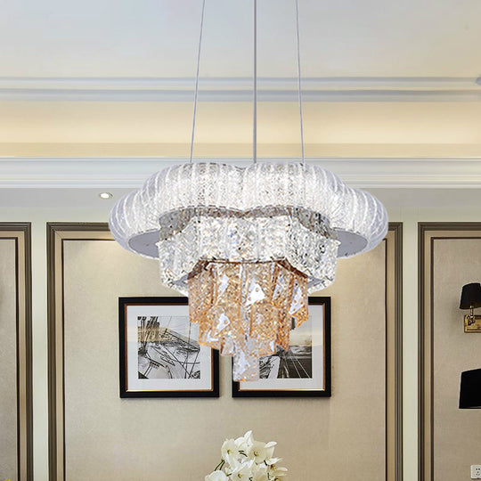 Modern Chrome Tiered Flower Led Pendant Chandelier With Prismatic Crystal