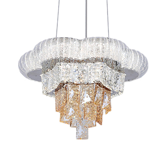 Modern Chrome Tiered Flower Led Pendant Chandelier With Prismatic Crystal