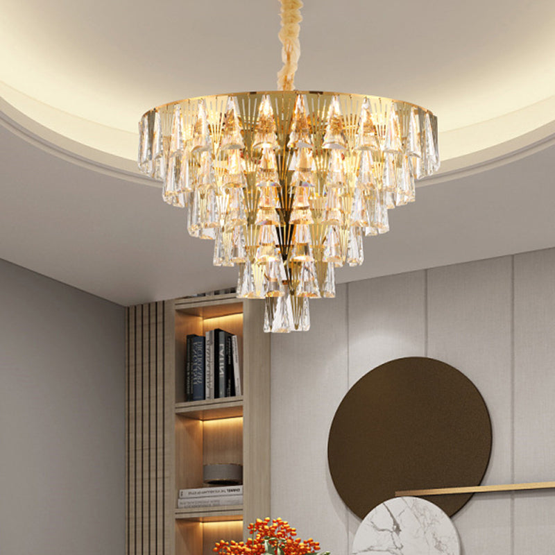 Contemporary Gold Conical Crystal Chandelier - 8-Bulb Pendant Ceiling Light For Dining Room