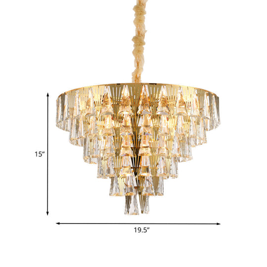 Contemporary Gold Conical Crystal Chandelier - 8-Bulb Pendant Ceiling Light For Dining Room