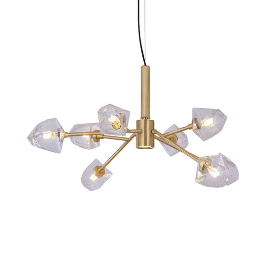 Postmodern Brass Chandelier with 8 Crystal Gemstone Pendant Lamps