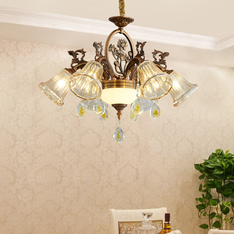 Traditional Crystal Dining Room Chandelier - Bronze Finish 6/8 Bulbs Suspended Lighting Fixture