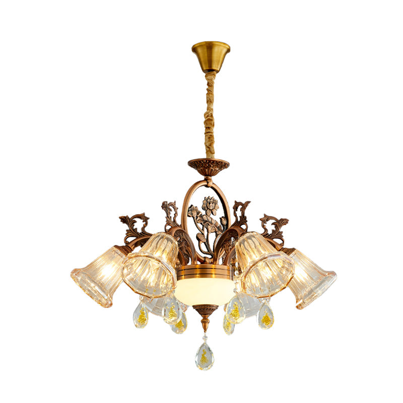 Traditional Crystal Dining Room Chandelier - Bronze Finish 6/8 Bulbs Suspended Lighting Fixture