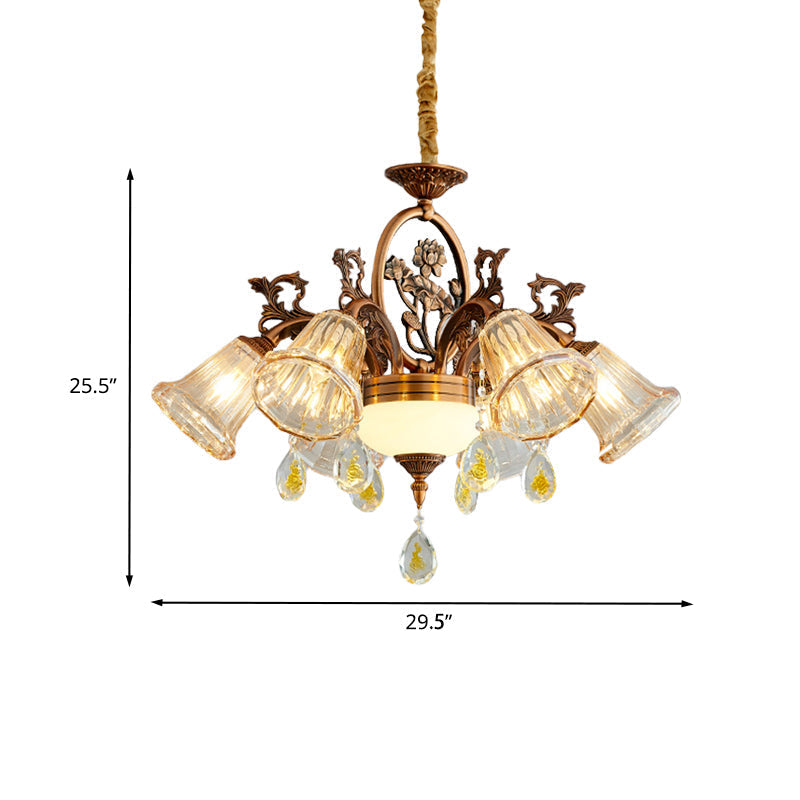 Traditional Crystal Dining Room Chandelier - Bronze Finish 6/8 Bulbs Suspended Lighting Fixture