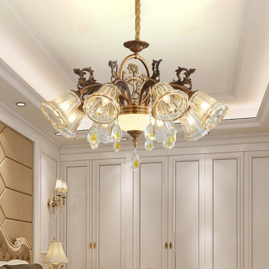 Traditional Crystal Dining Room Chandelier - Bronze Finish 6/8 Bulbs Suspended Lighting Fixture