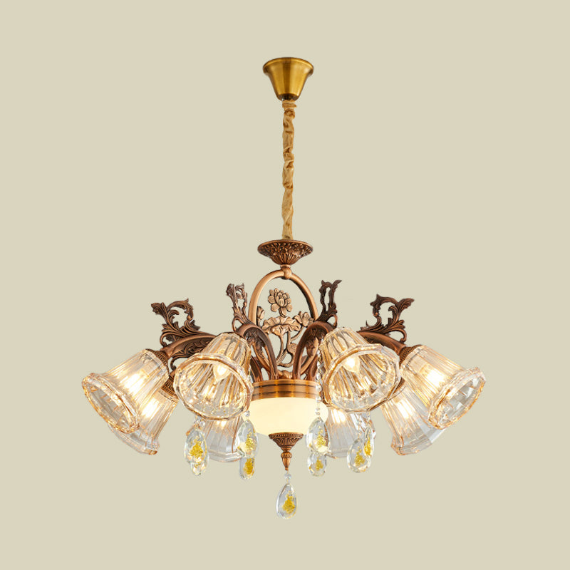 Traditional Crystal Dining Room Chandelier - Bronze Finish 6/8 Bulbs Suspended Lighting Fixture