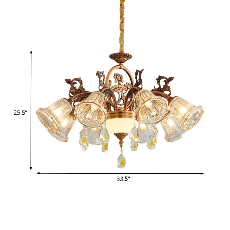 Traditional Crystal Dining Room Chandelier - Bronze Finish 6/8 Bulbs Suspended Lighting Fixture