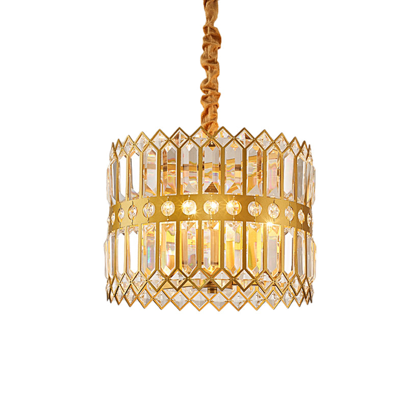 Traditional Gold Crystal Chandelier Pendant Light - 3/4 Lights Drum Hanging Lamp