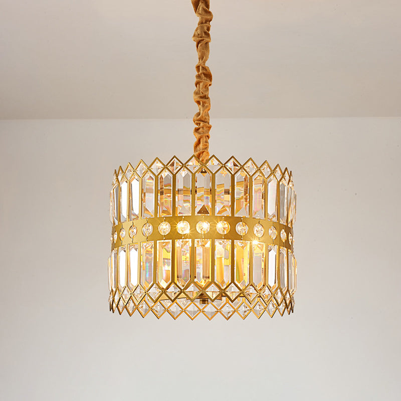 Traditional Gold Crystal Chandelier Pendant Light - 3/4 Lights Drum Hanging Lamp