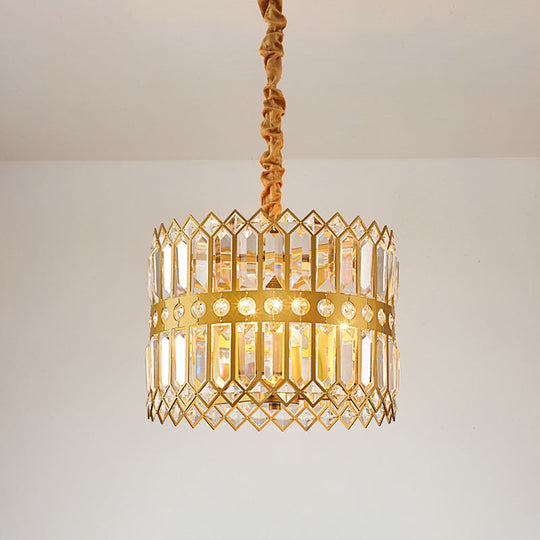 Traditional Gold Crystal Chandelier Pendant Light - 3/4 Lights Drum Hanging Lamp