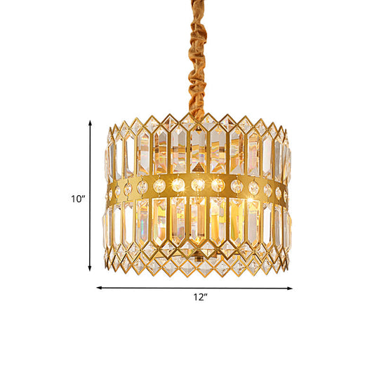 Traditional Gold Crystal Chandelier Pendant Light - 3/4 Lights Drum Hanging Lamp