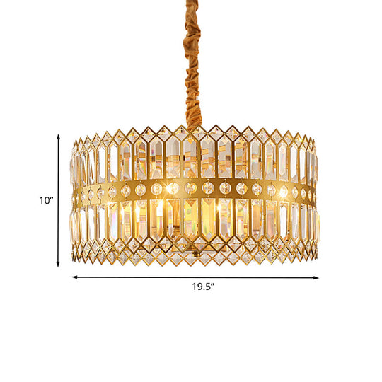 Traditional Gold Crystal Chandelier Pendant Light - 3/4 Lights Drum Hanging Lamp