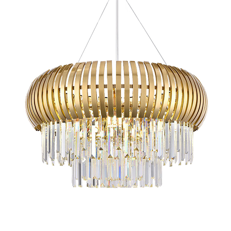 Mid Century Gold 8-Light Crystal Icicle Chandelier Pendant Light