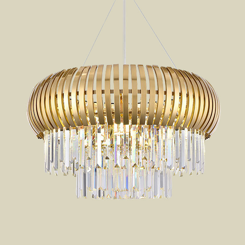 Mid Century Gold 8-Light Crystal Icicle Chandelier Pendant Light