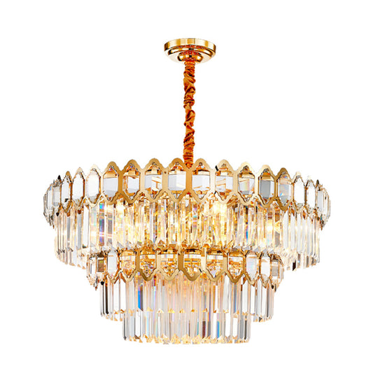 Modern Gold Tiered Crystal Chandelier: 8-Bulb Ceiling Pendant Lamp For Dining Table