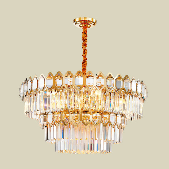 Modern Gold Tiered Crystal Chandelier: 8-Bulb Ceiling Pendant Lamp For Dining Table