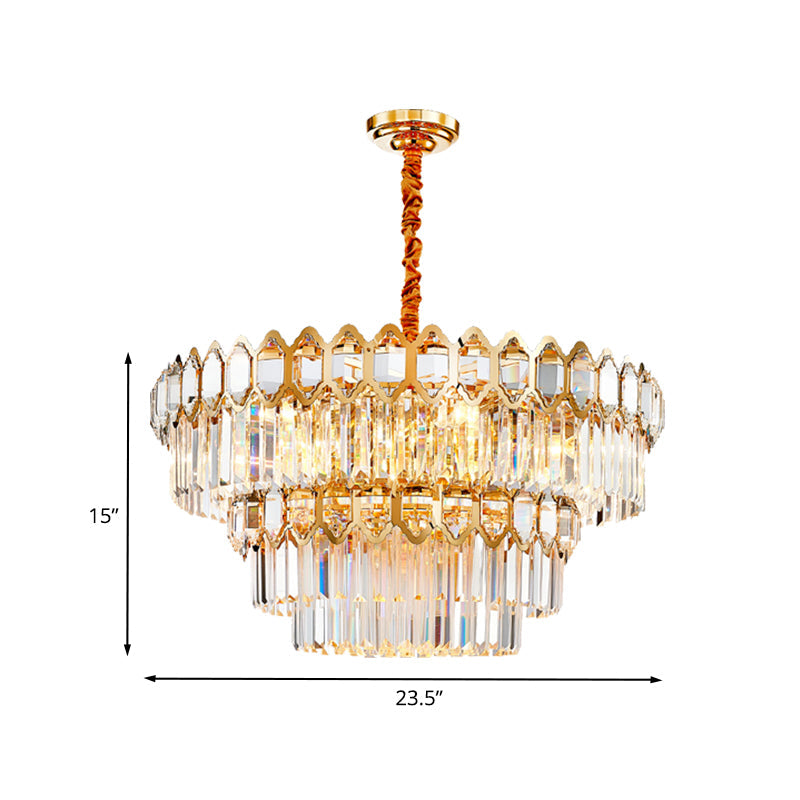 Modern Gold Tiered Crystal Chandelier: 8-Bulb Ceiling Pendant Lamp For Dining Table