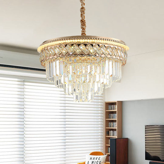 Modern Tiered Crystal Prism Led Pendant Light With Rose Gold Trim