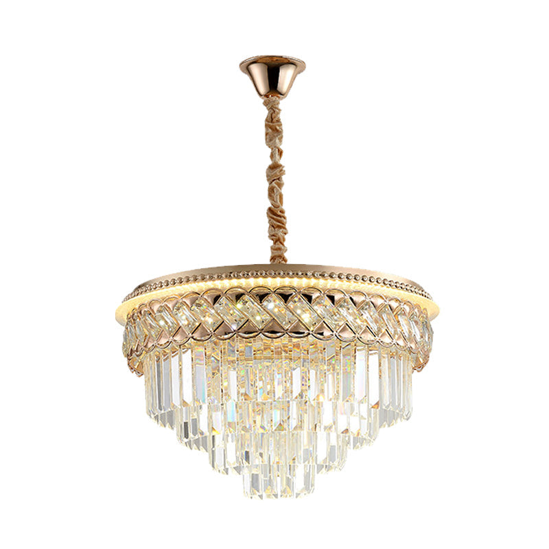 Modern Tiered Crystal Prism Led Pendant Light With Rose Gold Trim