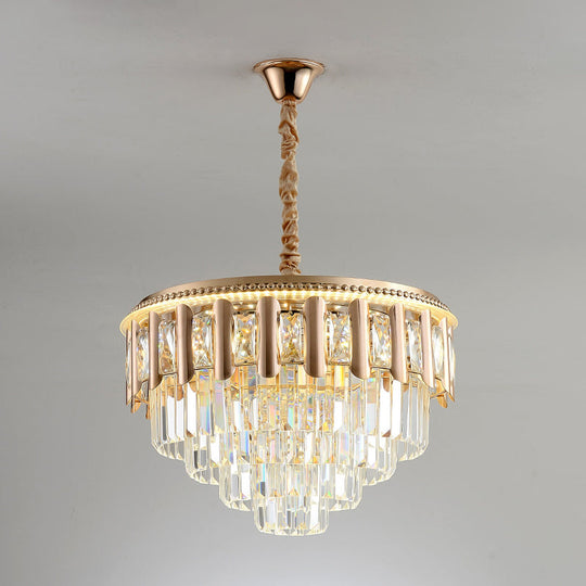 Modern Gold Crystal 5-Tier Round Chandelier - Led Ceiling Pendant Light For Dining Room