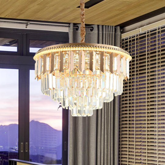 Modern Gold Crystal 5-Tier Round Chandelier - Led Ceiling Pendant Light For Dining Room